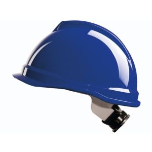 MAS HELM V-GARD - BLAUW, 4 PUNTS TEXTIEL, DRAAIKNOP, HDPE, MSA